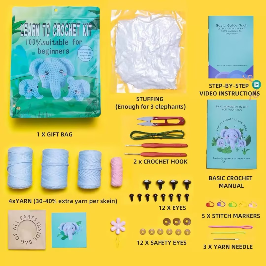 Serdiba Craft™ Crochet Elephant Family Kit